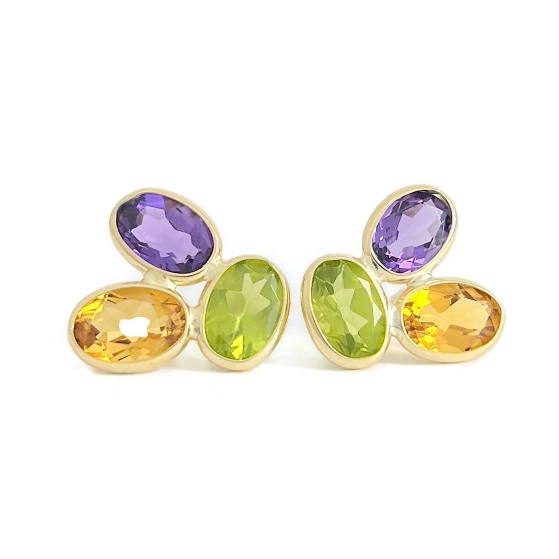 MULTICOLORED GEMSTONE BEZEL-SET CLUSTER STUD EARRINGS 14K YELLOW GOLD: Multicolored Gemstone Bezel-Set Cluster Stud Earrings 14K Yellow Gold Brand: Unbranded Type/Style: Earrings Material: 14K Yellow Gold, Main Stone Natural Color: Multicolor Size: Measurements: 12.7 mm 