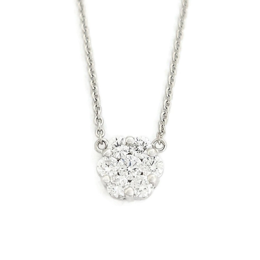 ROUND CLUSTER FLOWER DIAMOND PENDANT NECKLACE 14K WHITE GOLD: Round Cluster Flower Diamond Pendant Necklace 14K White Gold Brand: Unbranded Type/Style: Necklace Material: 14K White Gold, Main Stone Natural Color: Silver Size: Length: 16 inches Pendant: 8.7 mm x 