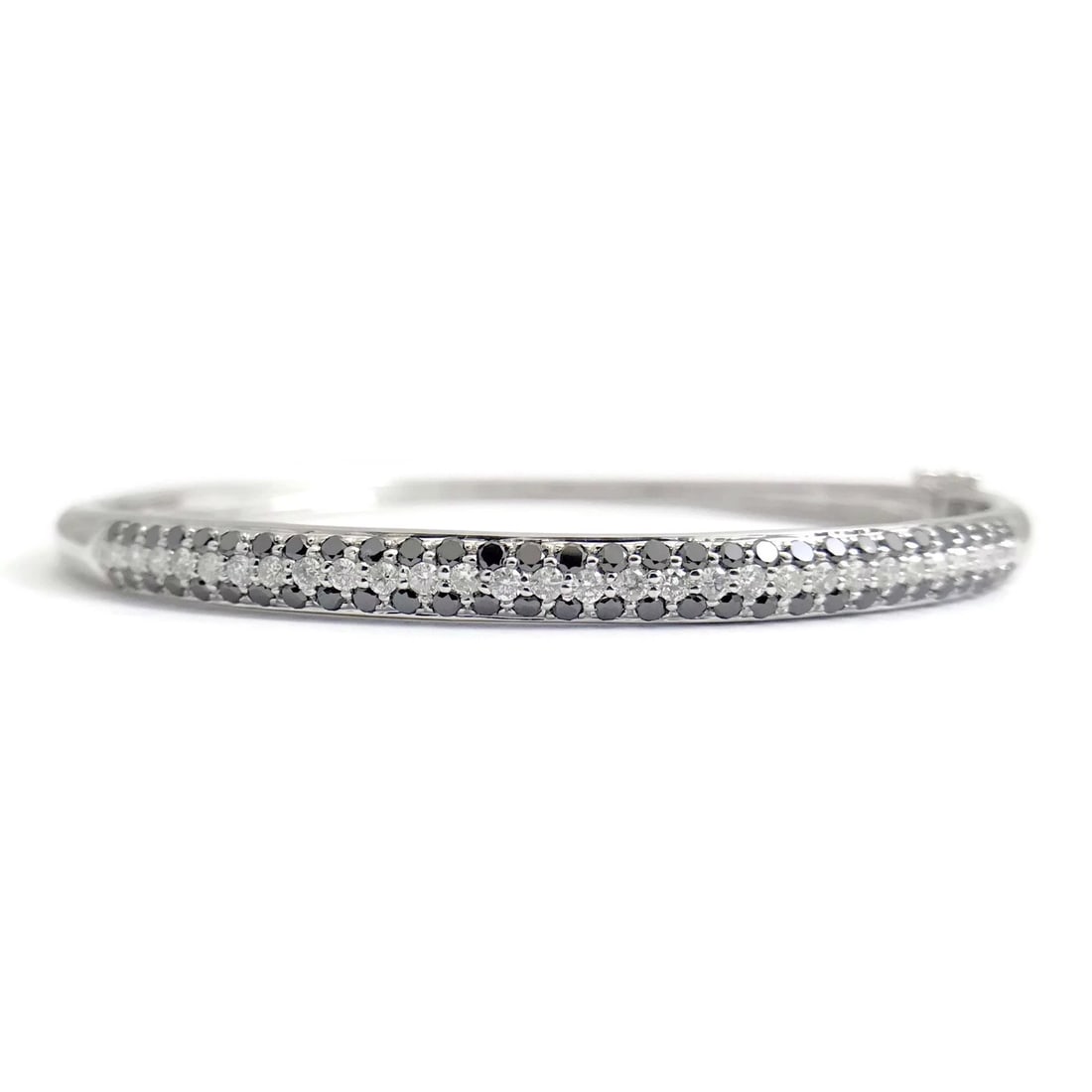 PAVE BLACK WHITE DIAMOND BANGLE BRACELET 14K WHITE GOLD (1 of 6)