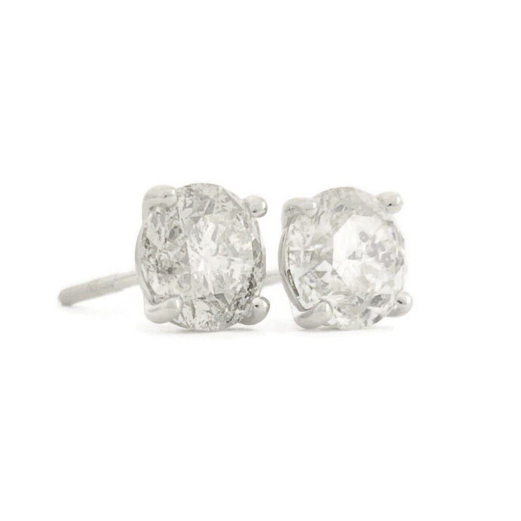 ROUND DIAMOND STUD EARRINGS 14K WHITE GOLD: Round Diamond Stud Earrings 14K White Gold Brand: Salvatore & Co. Type/Style: Earrings Material: 14K White Gold, Main Stone Natural Color: Silver Size: Measurements: 7 mm - 7.1 mm Accessories: Non