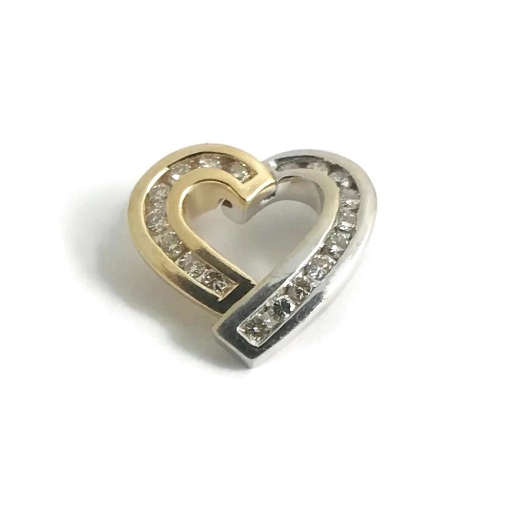 OPEN HEART DIAMOND TWO-TONE NECKLACE PENDANT 14K YELLOW WHITE GOLD: Open Heart Diamond Two-Tone Necklace Pendant 14K Yellow White Gold Brand: Unbranded Type/Style: Pendant Material: 14K yellow and white gold, Main Stone Natural Color: Gold Size: Measurements: 14.4 mm 