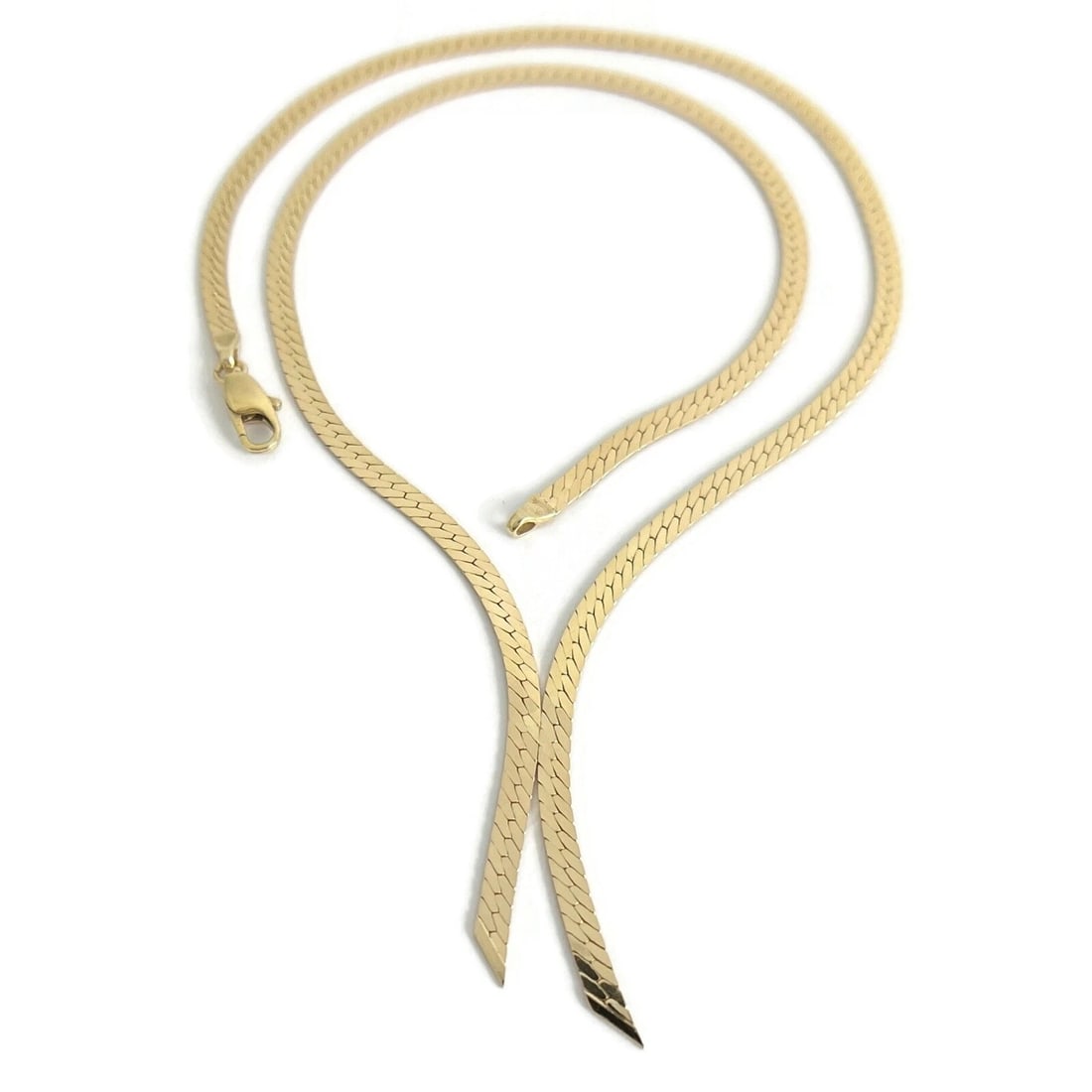 ITALIAN HERRINGBONE LARIAT NECKLACE 14K YELLOW GOLD: Italian Herringbone Lariat Necklace 14K Yellow Gold Brand: Unbranded Type/Style: Necklace Material: 14K Yellow Gold, Color: Gold Size: Length: 16 inches plus 1.25 inch dropWidth: 3 mm Accessories: