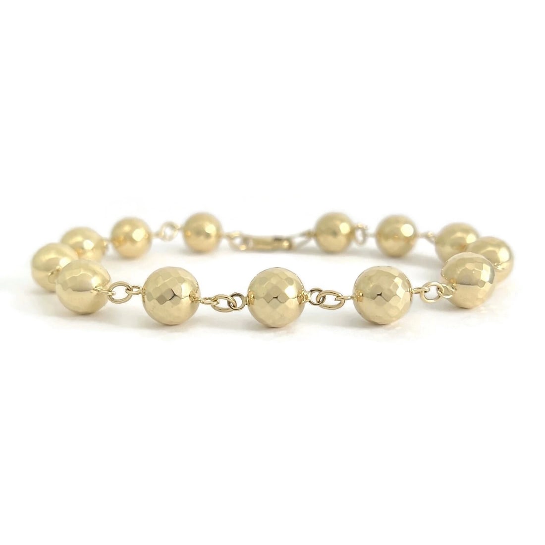LONG DISCO BALL BEAD CHAIN LINK BRACELET 14K YELLOW GOLD (1 of 2)