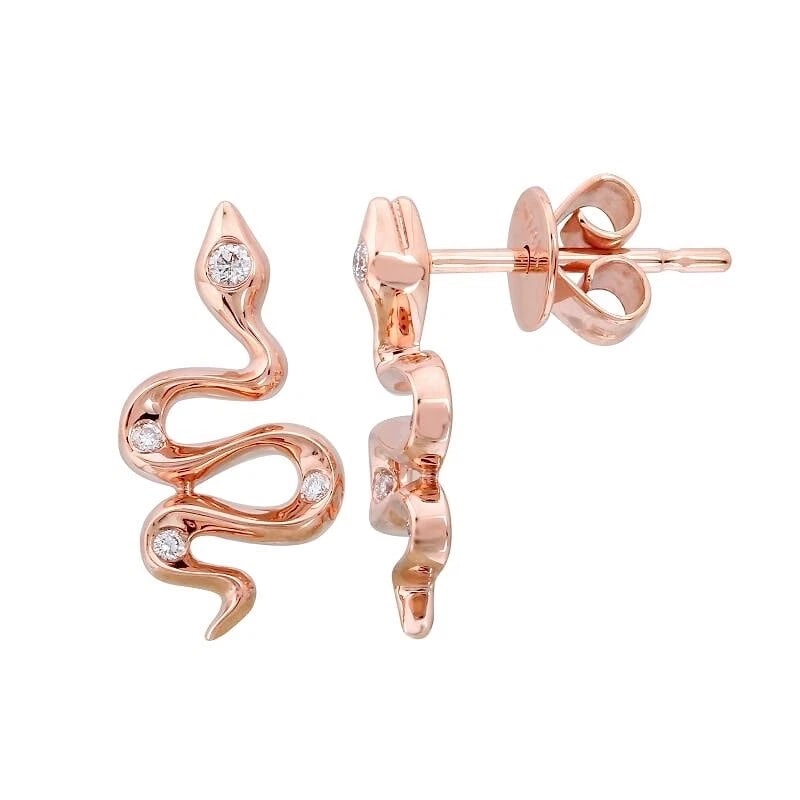 DIAMOND SNAKE CRAWLER STUD EARRINGS 14K ROSE GOLD: Diamond Snake Crawler Stud Earrings 14K Rose Gold Brand: Unbranded Type/Style: Earrings Material: 14K Rose Gold, Main Stone Natural Color: Gold Size: Measurements: 15.4 mm x 7.2 mm Accessories: No
