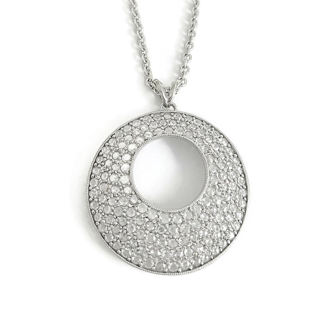 PAVE ROSE CUT DIAMOND PENDANT NECKLACE 18K 14K WHITE GOLD: Pave Rose Cut Diamond Pendant Necklace 18K 14K White Gold Brand: Unbranded Type/Style: Necklace Material: 18K 14K White Gold, Main Stone Natural Color: Silver Size: Length: 17 inches, Pendant: 1.6 inc