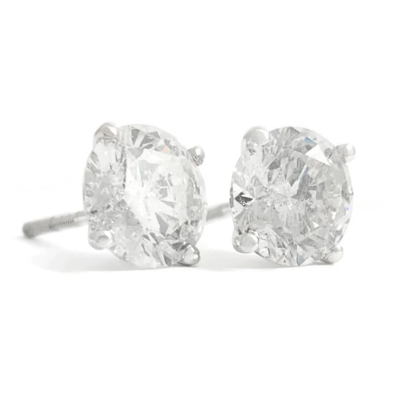 ROUND DIAMOND STUD EARRINGS 14K WHITE GOLD 4-PRONG MARTINI SCREW BACKS: Round Diamond Stud Earrings 14K White Gold 4-Prong Martini Screw Backs Brand: Unbranded Type/Style: Studs Material: 14K White Gold, Main Stone Natural Color: White Size: Measurements: 7.2 mm - 7.4 mm 