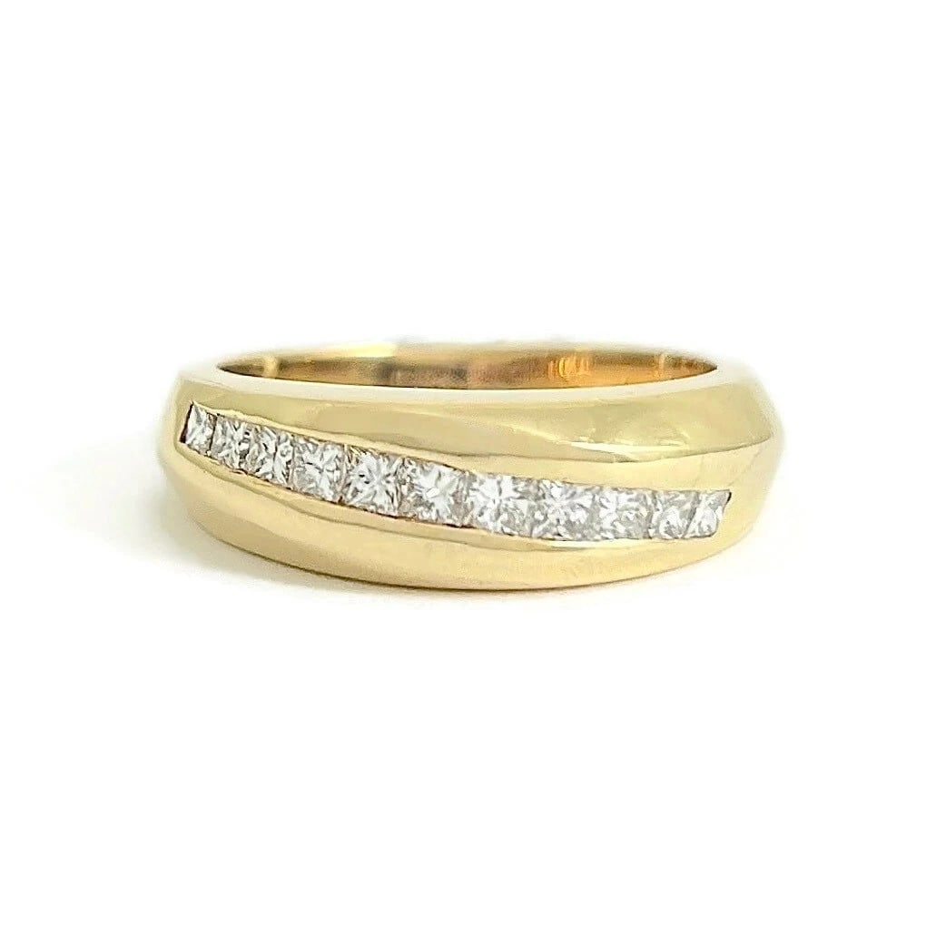 SLANT CHANNEL-SET PRINCESS CUT DIAMOND RING 14K YELLOW GOLD: Slant Channel-Set Princess Cut Diamond Ring 14K Yellow Gold Brand: Unbranded Type/Style: Ring Material: 14K Yellow Gold, Main Stone Natural Color: Gold Size: 7.25 US Accessories: None Accessories