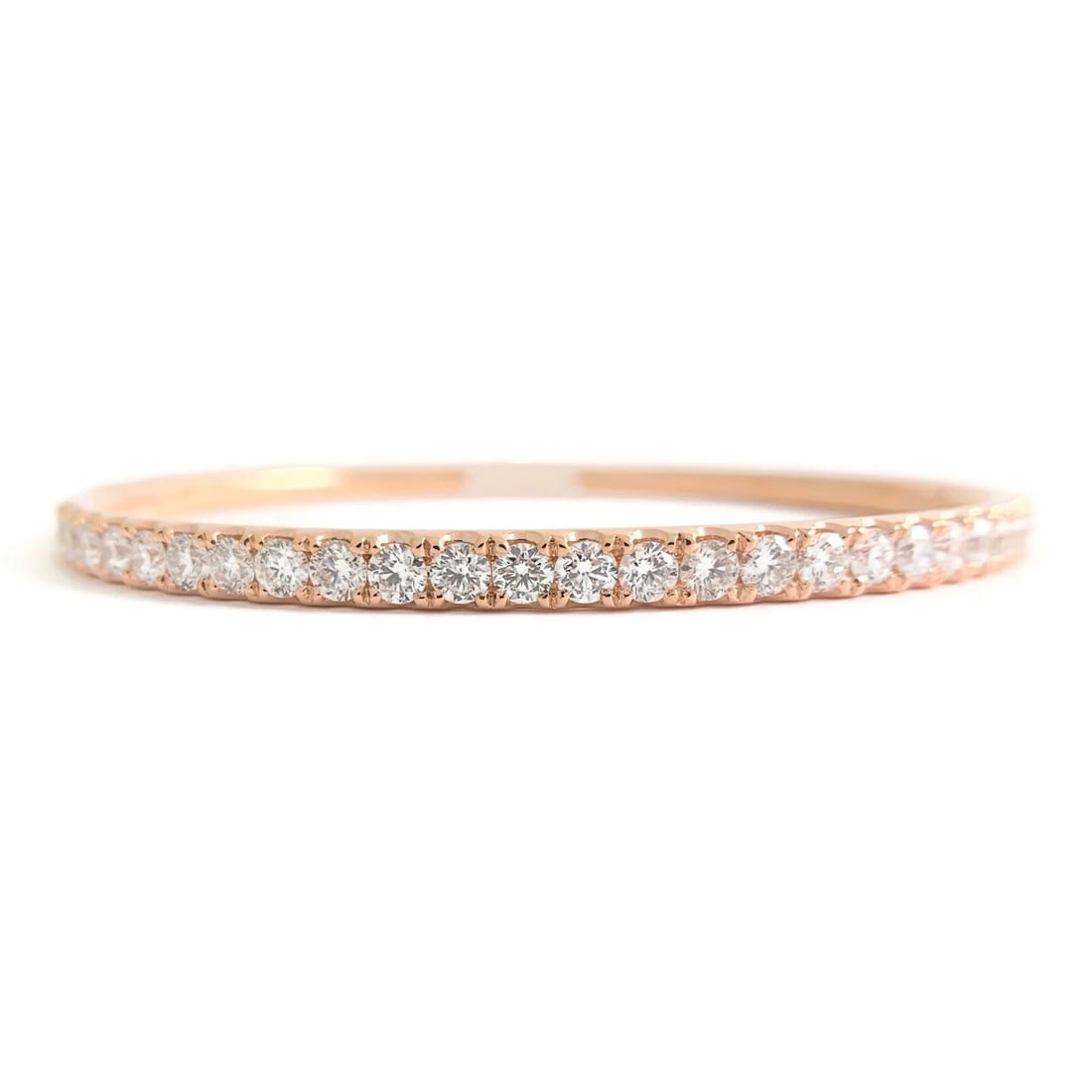 DIAMOND BANGLE BRACELET WITH CLASP 14K PINK ROSE GOLD: Diamond Bangle Bracelet With Clasp 14K Pink Rose Gold Brand: Salvatore & Co. Type/Style: Bangle Material: 14K Pink Rose Gold, Main Stone Natural Color: Pink Size: Length: 6.75 inchesWidth: 3.7 mm top