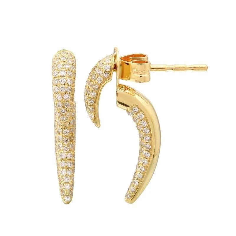 PAVE DIAMOND HORN CLAW DROP EARRINGS 14K YELLOW GOLD: Pave Diamond Horn Claw Drop Earrings 14K Yellow Gold Brand: Unbranded Type/Style: Earrings Material: 14K Yellow Gold, Main Stone Natural Color: Gold Size: Measurements: 17.7 mm x 2.5 mm Accessories: