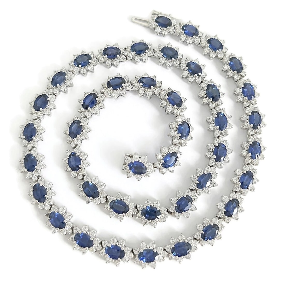 SAPPHIRE DIAMOND HALO NECKLACE 18K WHITE GOLD (1 of 2)