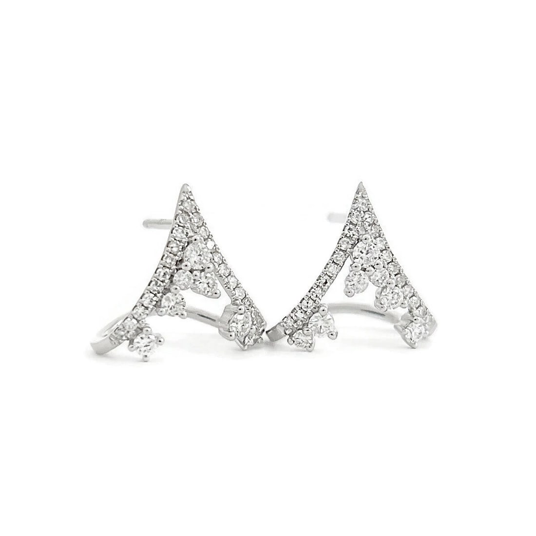 POINTED CHEVRON DIAMOND STUD EARRINGS 14K WHITE GOLD: Pointed Chevron Diamond Stud Earrings 14K White Gold Brand: Unbranded Type/Style: Earrings Material: 14K White Gold, Main Stone Natural Color: Silver Size: Length: 11.4 mmWidth: 12.3 mm Accessorie