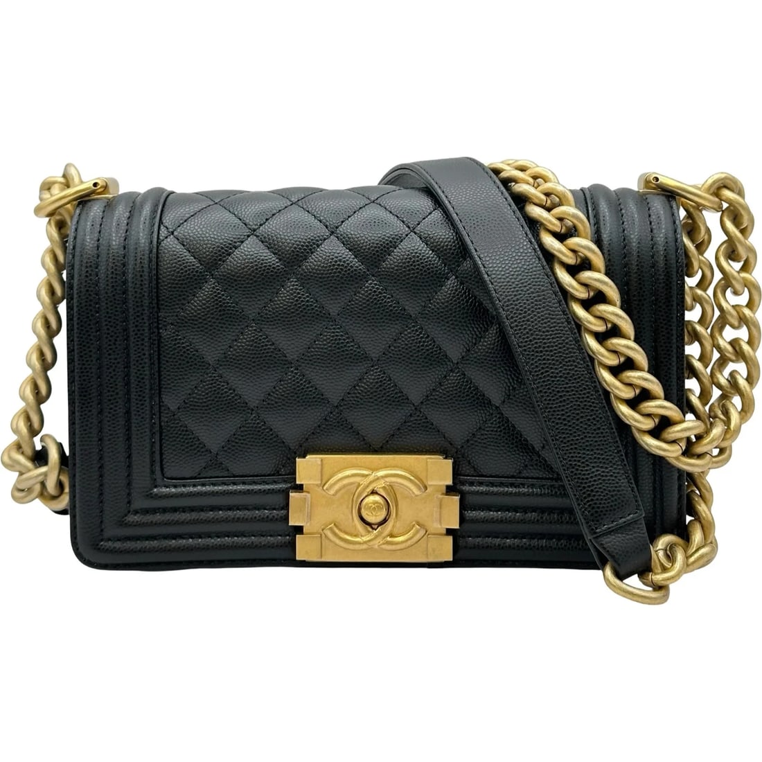 CHANEL BLACK GHW CAVIAR SKIN SHOULDER BAG: CHANEL Black GHW Caviar Skin Shoulder Bag Brand: CHANEL Type/Style: Shoulder Bag Material: Caviar Skin Color: Black / GD Hardware Size: W: 20cm / H: 12.5cm / D: 5.5cm Accessories: None Acc