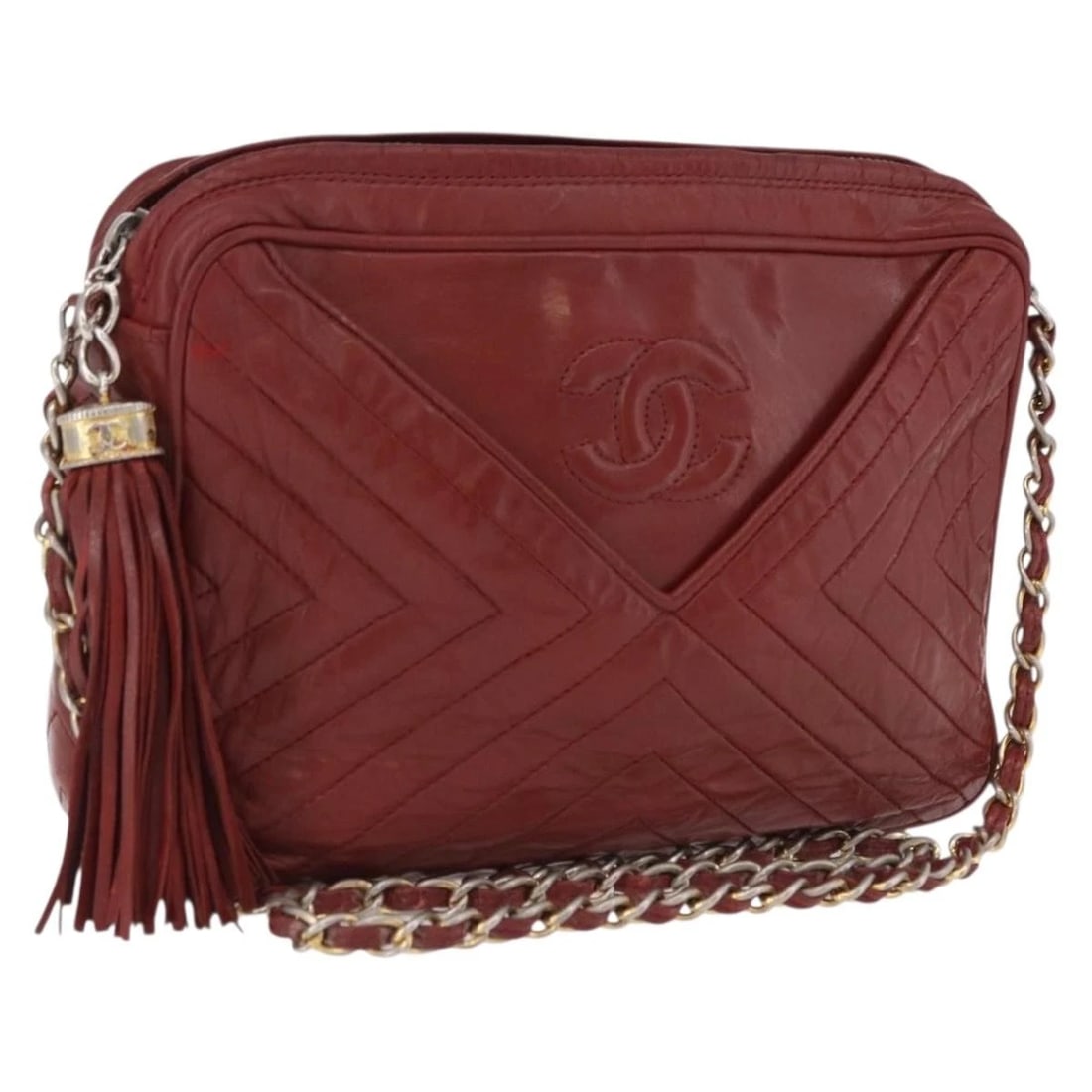 CHANEL CHAIN SHOULDER BAG LAMB SKIN RED GOLD: CHANEL Chain Shoulder Bag Lamb Skin Red Gold Brand: CHANEL Type/Style: Shoulder Bag Material: Lamb Skin Color: Red/Gold Size: W9.1 x H5.9 x D2.4inch(Approx) Accessories: None Accessories N