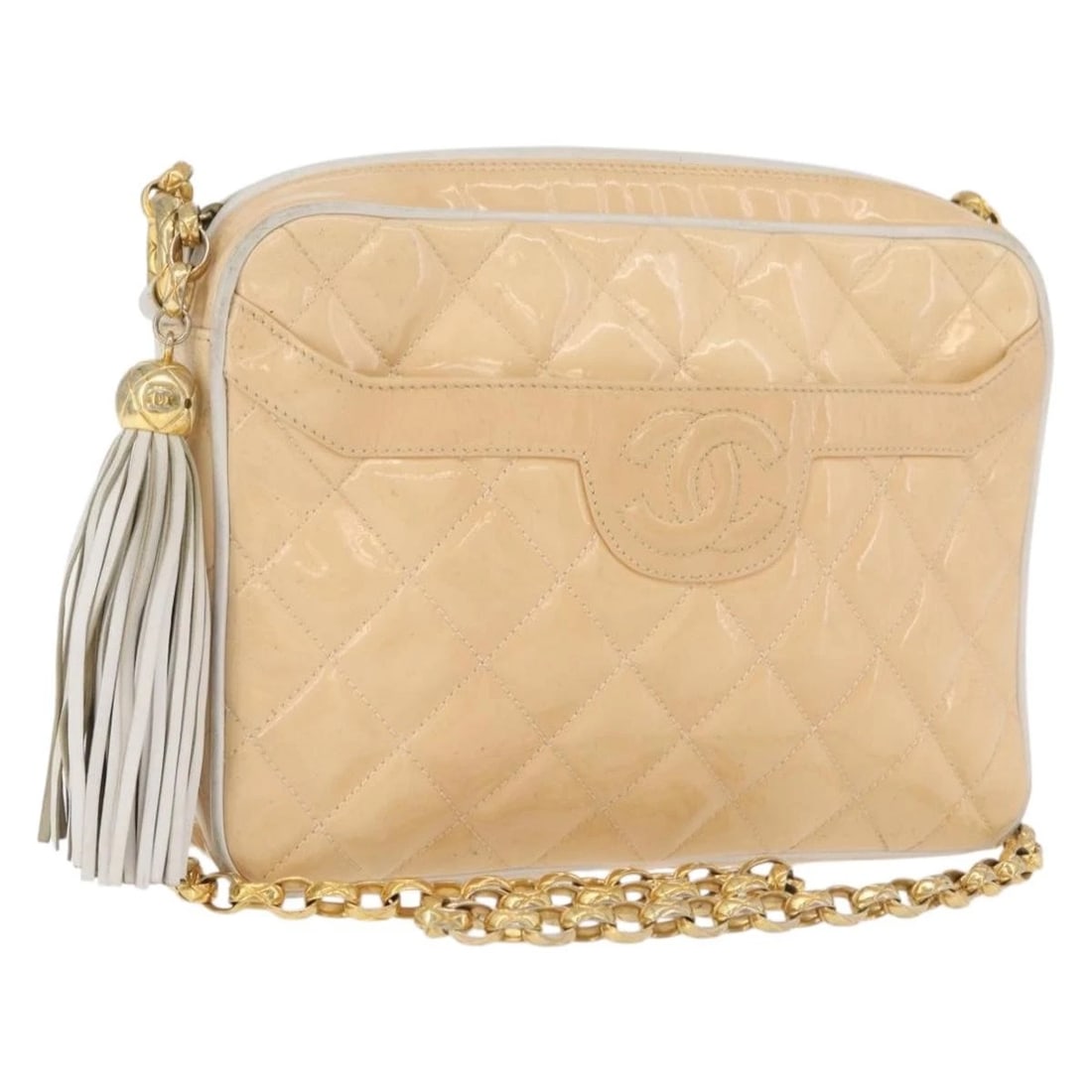 CHANEL MATELASSE CHAIN SHOULDER BAG PATENT LEATHER: CHANEL Matelasse Chain Shoulder Bag Patent Leather Brand: CHANEL Type/Style: Shoulder Bag Material: Patent Leather Color: Ivory/Gold Size: W9.1 x H6.7 x D2.4inch(Approx) Accessories: None