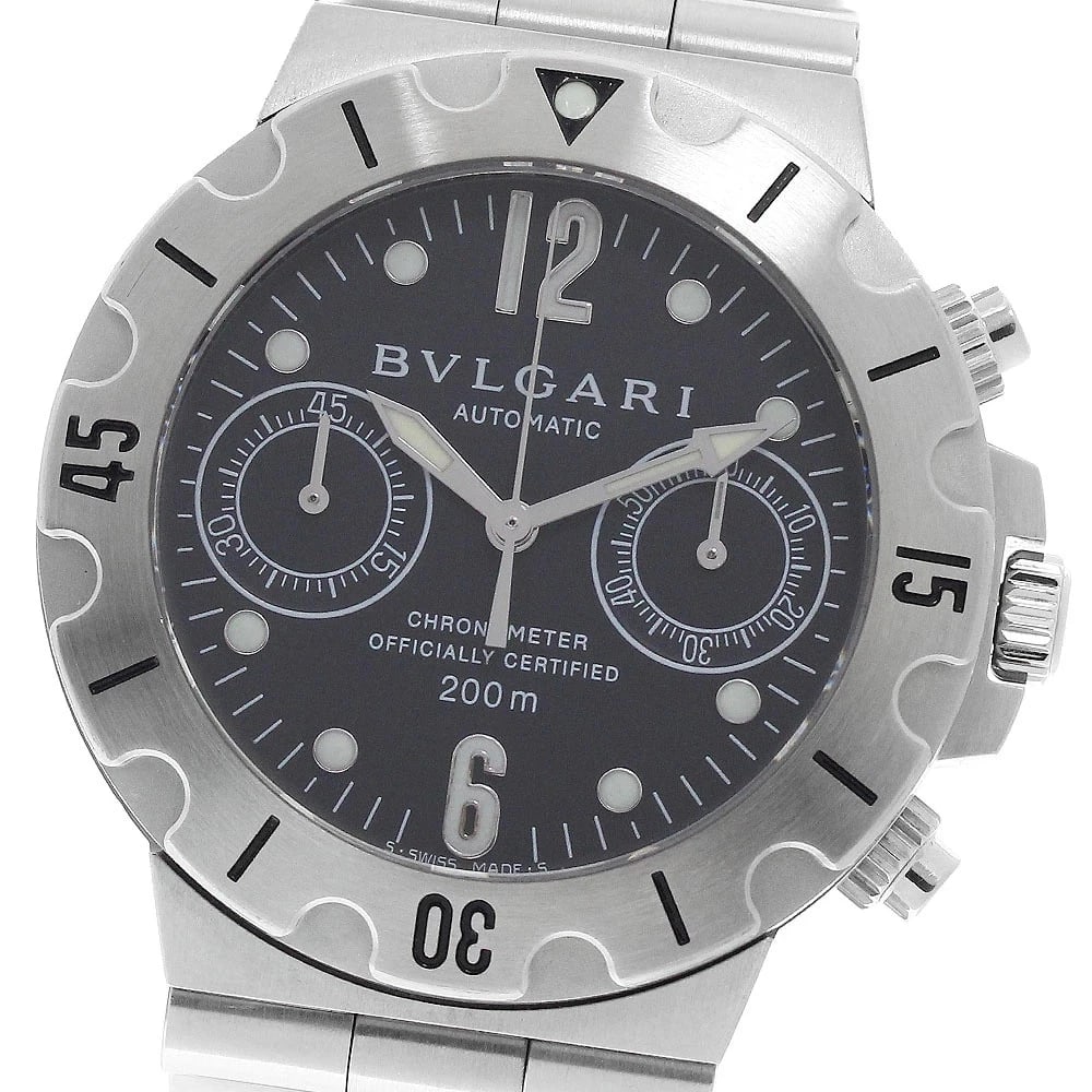 BVLGARI WATCH DIAGONO SCUBA CHRONOGRAPH WATCH: Bvlgari Watch Diagono Scuba Chronograph Watch Brand: BVLGARI Type/Style: Wristwatch Material: SS Color: BLACK DIAL Size: Case size: 38mm Wrist size: Approx. 17.5cm Accessories: None Access