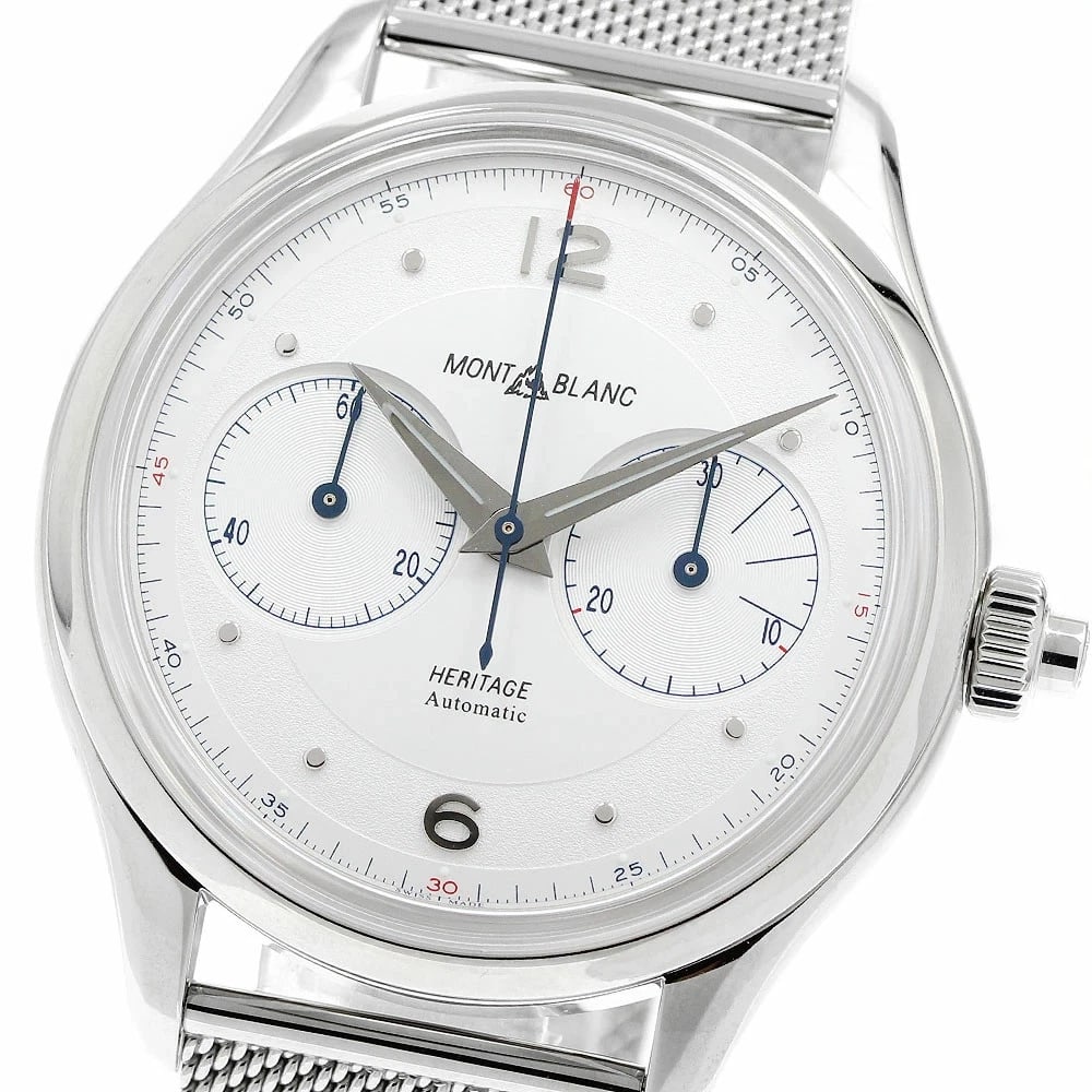 MONTBLANC WATCH HERITAGE MONOPUSHER WATCH: Montblanc Watch Heritage Monopusher Watch Brand: MONTBLANC Type/Style: Wristwatch Material: SS Color: SILVER Size: Case size: 42mm Wrist size: Approx. 21cm Accessories: None Accessories Notice: When