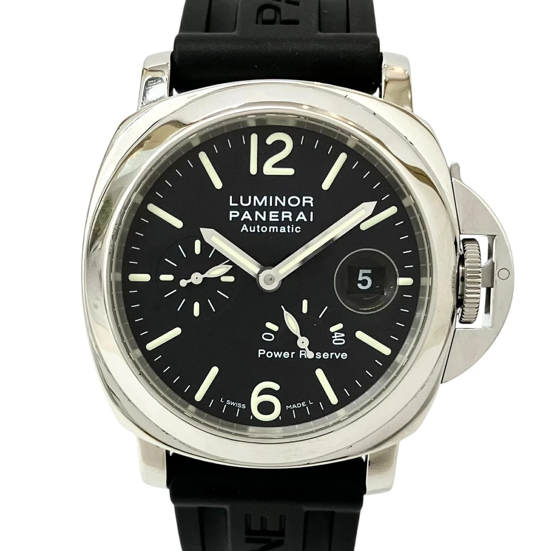PANERAI WATCH LUMINOR POWER RESERVE WATCH: Panerai Watch Luminor Power Reserve Watch Brand: PANERAI Type/Style: Wristwatch Material: SS/Rubber Color: BLACK DIAL Size: Case size: 44mm Wrist size: 19.0cm Accessories: None Accessories Notice: