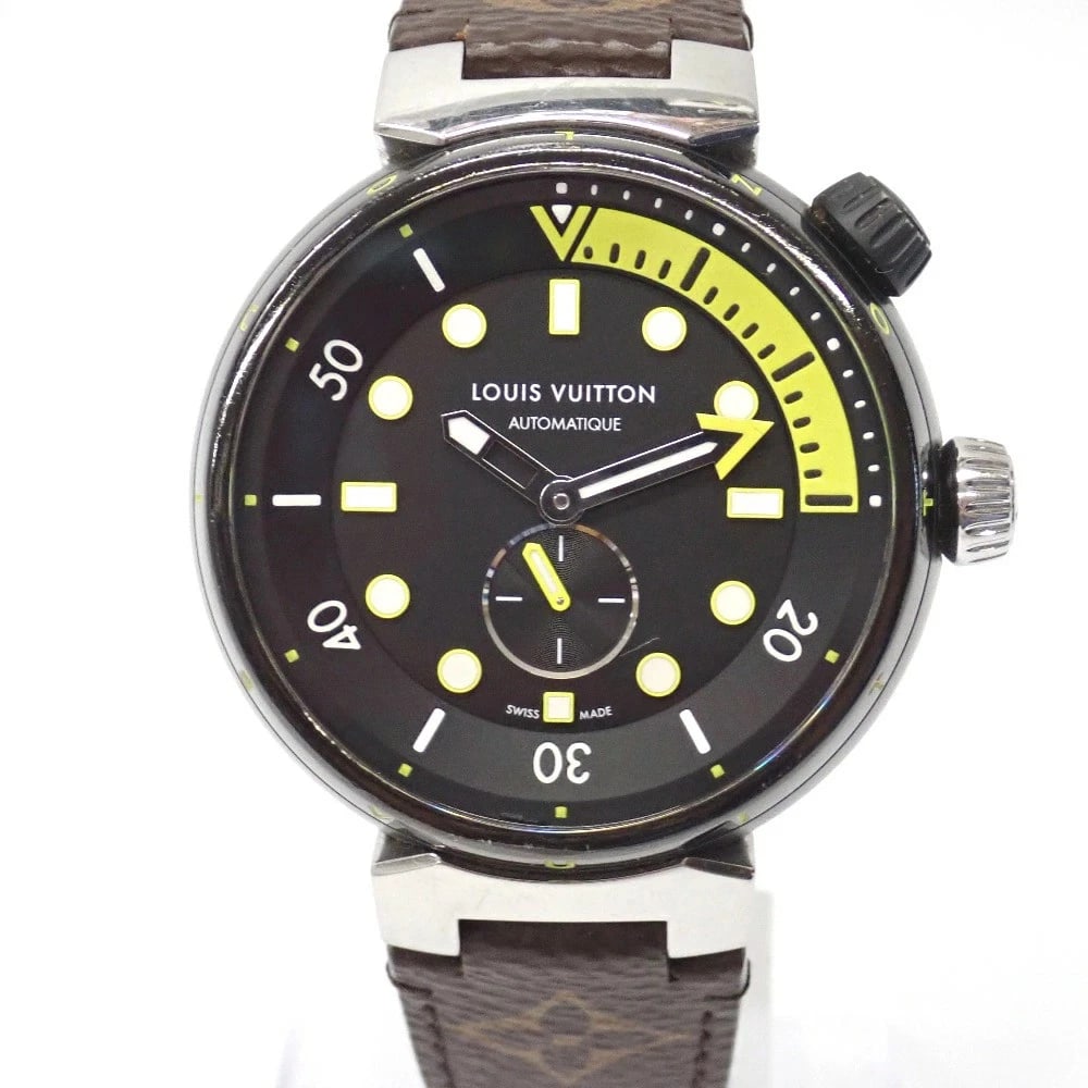 LOUIS VUITTON WATCH QUARTZ TAMBOUR BLACK DIAL WATCH: Louis Vuitton Watch Quartz Tambour Black Dial Watch Brand: LOUIS VUITTON Type/Style: Wristwatch Material: SS Color: none Size: Case size: 42mm Accessories: None Accessories Notice: When purchasing
