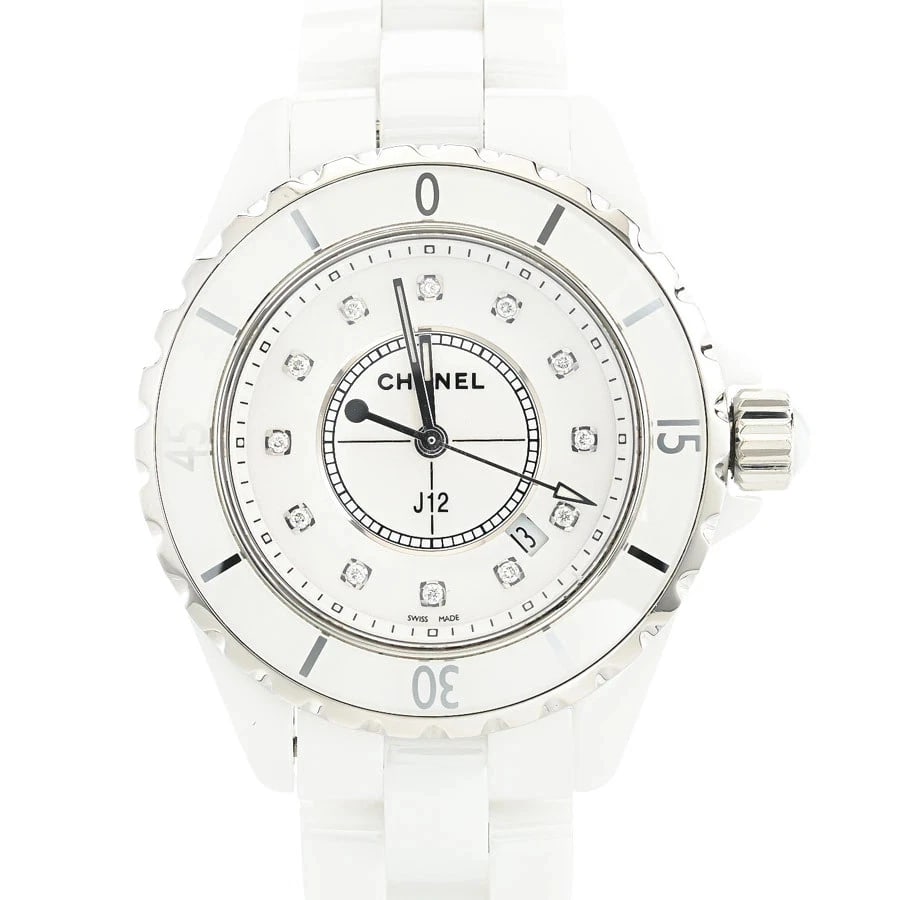 CHANEL WATCH J12 WHITE CERAMIC QUARTZ WATCH: Chanel Watch J12 White Ceramic Quartz Watch Brand: CHANEL Type/Style: Wristwatch Material: Ceramic Color: WHITE DIAL Size: Case size: 33mm Wrist size: Approx. 15.5cm Accessories: None Accessories