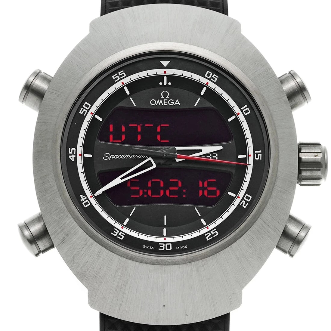 OMEGA WATCH SPEEDMASTER SPACEMASTER WATCH: Omega Watch Speedmaster Spacemaster Watch Brand: OMEGA Type/Style: Wristwatch Material: Titanium Color: BLACK Size: Case size: 43mm Wrist size: Approx. 19cm Accessories: None Accessories N