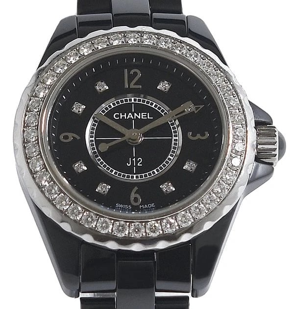 CHANEL WATCH J12 DIAMOND BEZEL CERAMIC WATCH: Chanel Watch J12 Diamond Bezel Ceramic Watch Brand: CHANEL Type/Style: Wristwatch Material: Ceramic/Stainless Steel Color: BLACK DIAL Size: Case size: 29mm Accessories: None Accessories No