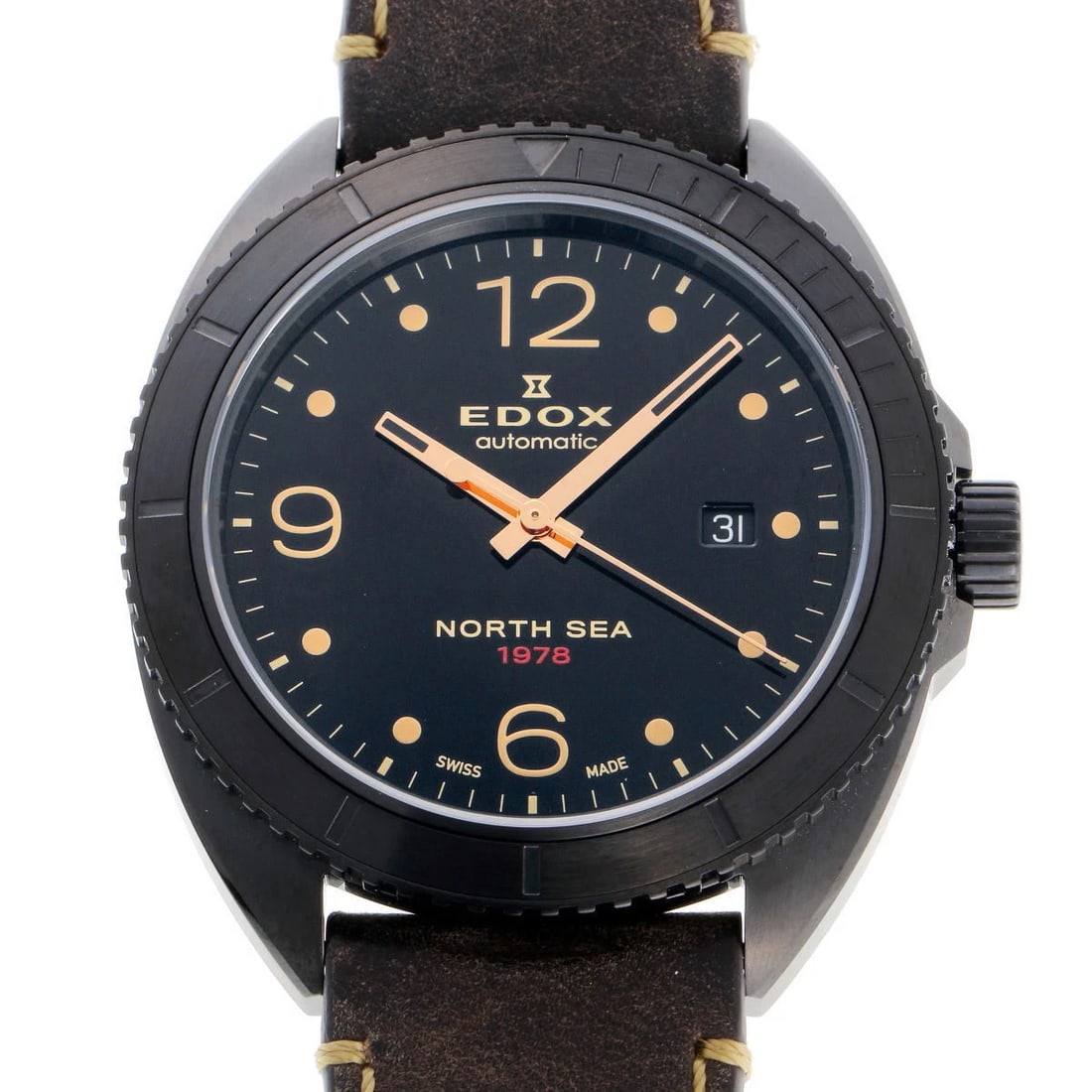 EDOX WATCH NORTH SEA AUTOMATIC WATCH: Edox Watch North Sea Automatic Watch Brand: EDOX Type/Style: Wristwatch Material: SS PVD Color: BLACK DIAL Size: Case size: 44mm Accessories: None Accessories Notice: When purchasing pre-owned goods,