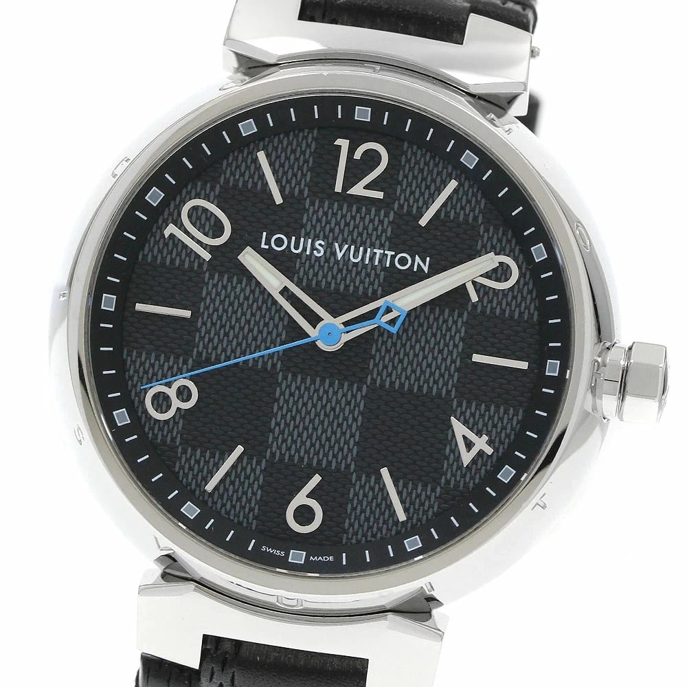 LOUIS VUITTON WATCH TAMBOUR DAMIER GRAPHITE WATCH: Louis Vuitton Watch Tambour Damier Graphite Watch Brand: LOUIS VUITTON Type/Style: Wristwatch Material: Stainless steel, Leather Color: none Size: Case size: 41mm Wrist size: 19.5cm Accessories: None