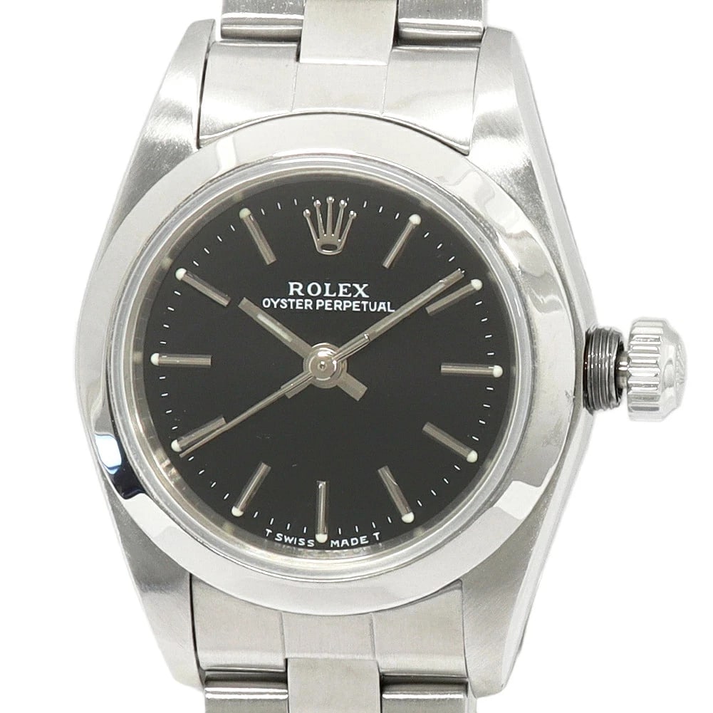 ROLEX WATCH OYSTER PERPETUALAUTOMATIC WATCH: Rolex Watch Oyster Perpetualautomatic Watch Brand: ROLEX Type/Style: Wristwatch Material: SS Color: BLACK DIAL Size: Case size: 25mm Wrist size: 16.5cm Accessories: None Accessories Notice