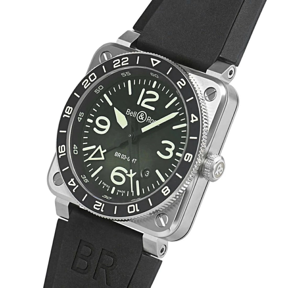 BELL&ROWATCH GMT GREEN LUM WATCH: Bell&Rowatch Gmt Green Lum Watch Brand: BELL&ROSS Type/Style: Wristwatch Material: SS Color: GREEN Size: Case size: 42mm Accessories: None Accessories Notice: When purchasing pre-owned goo