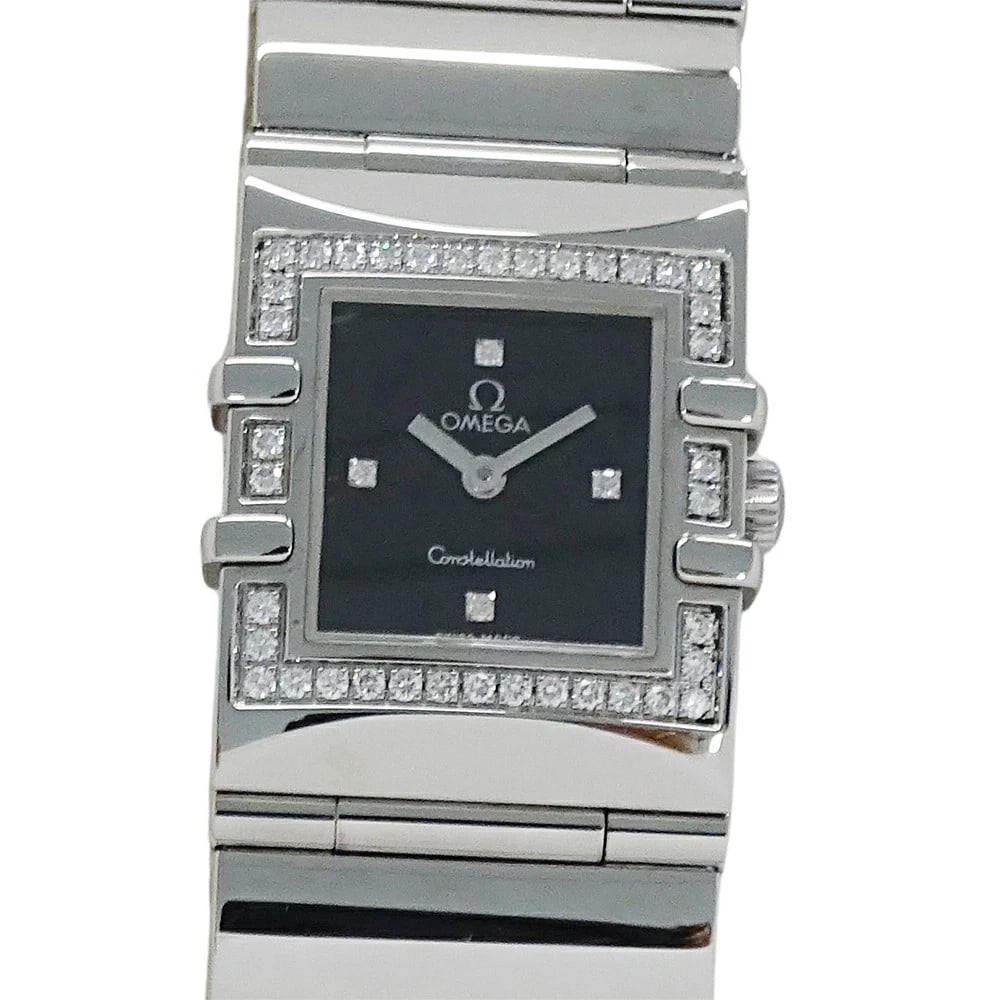 OMEGA WATCH CONSTELLATION CARRE QUADRA WATCH: Omega Watch Constellation Carre Quadra Watch Brand: OMEGA Type/Style: Wristwatch Material: Stainless steel/Diamond Color: BLACK Size: Case size: 19mm Wrist size: Approx. 15cm Accessories: None