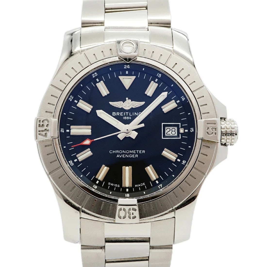 BREITLING WATCH AVENGER AUTOMATIC WATCH: Breitling Watch Avenger Automatic Watch Brand: BREITLING Type/Style: Wristwatch Material: SS Color: BLACK DIAL Size: Case size: 42.8mm Wrist size: Approx. 18cm Accessories: None Accessories Notice: