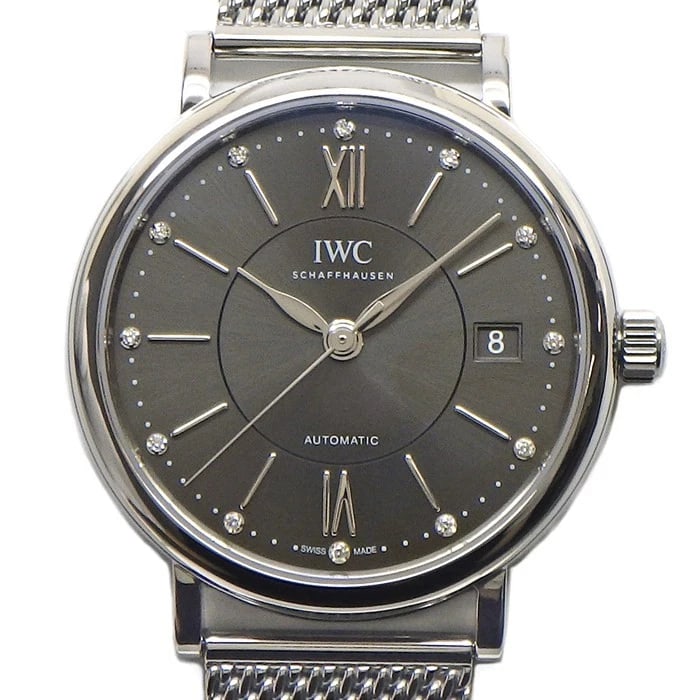 IWC WATCH PORTOFINO DIAMOND INDEX SUNRAY WATCH: Iwc Watch Portofino Diamond Index Sunray Watch Brand: IWC Type/Style: Wristwatch Material: SS/Diamonds Color: GRAY Size: Case size: 37mm Wrist size: Approx. 18.0cm Accessories: None Access