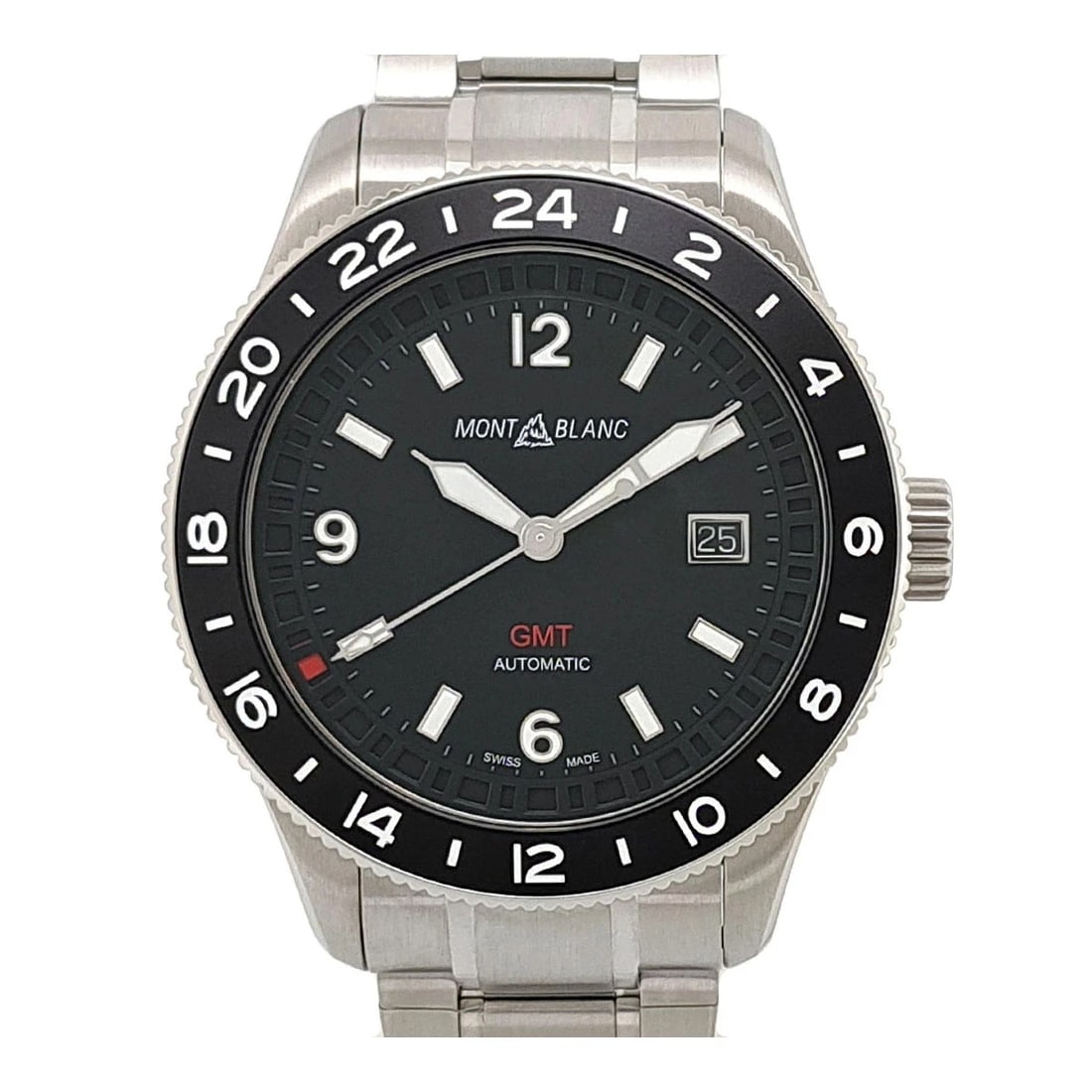 MONTBLANC WATCH GMT AUTOMATIC DATE BLACK WATCH: Montblanc Watch Gmt Automatic Date Black Watch Brand: MONTBLANC Type/Style: Wristwatch Material: SS Color: BLACK DIAL Size: Case size: 43mm Wrist size: Approx. 20cm Accessories: None Acces