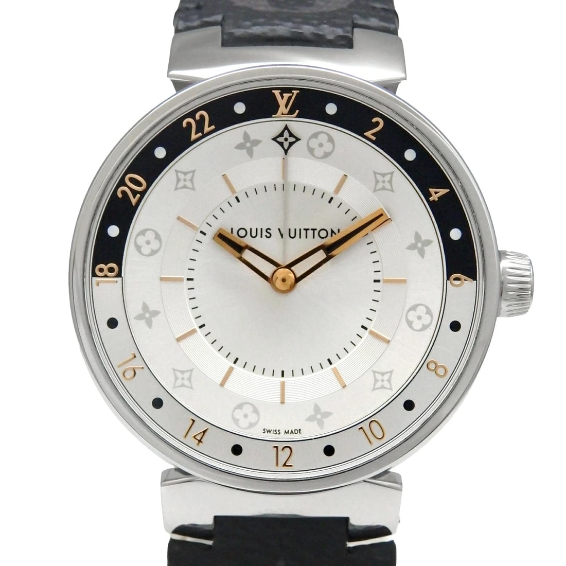 LOUIS VUITTON WATCH TAMBOUR DUAL TIME GMT WATCH: Louis Vuitton Watch Tambour Dual Time Gmt Watch Brand: LOUIS VUITTON Type/Style: Wristwatch Material: SS Color: SILVER DIAL Size: Case size: 39mm Wrist size: 18.5cm Accessories: None Acces