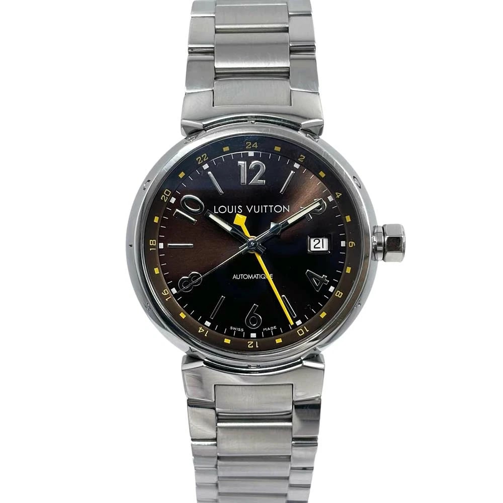 LOUIS VUITTON WATCH TAMBOUR GMT WATCH: Louis Vuitton Watch Tambour Gmt Watch Brand: LOUIS VUITTON Type/Style: Wristwatch Material: SS Color: BROWN DIAL Size: Case size: 38mm Wrist size: 21cm Accessories: None Accessories Notice