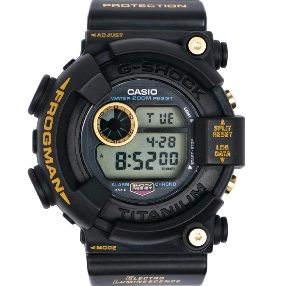 G-SHOCK WATCH FROGMAN GOLD BLACK AND WATCH: G-Shock Watch Frogman Gold Black And Watch Brand: G-SHOCK Type/Style: Wristwatch Material: Titanium / Resin Color: BLACK Size: Case size: 50mm Accessories: None Accessories Notice: When pu