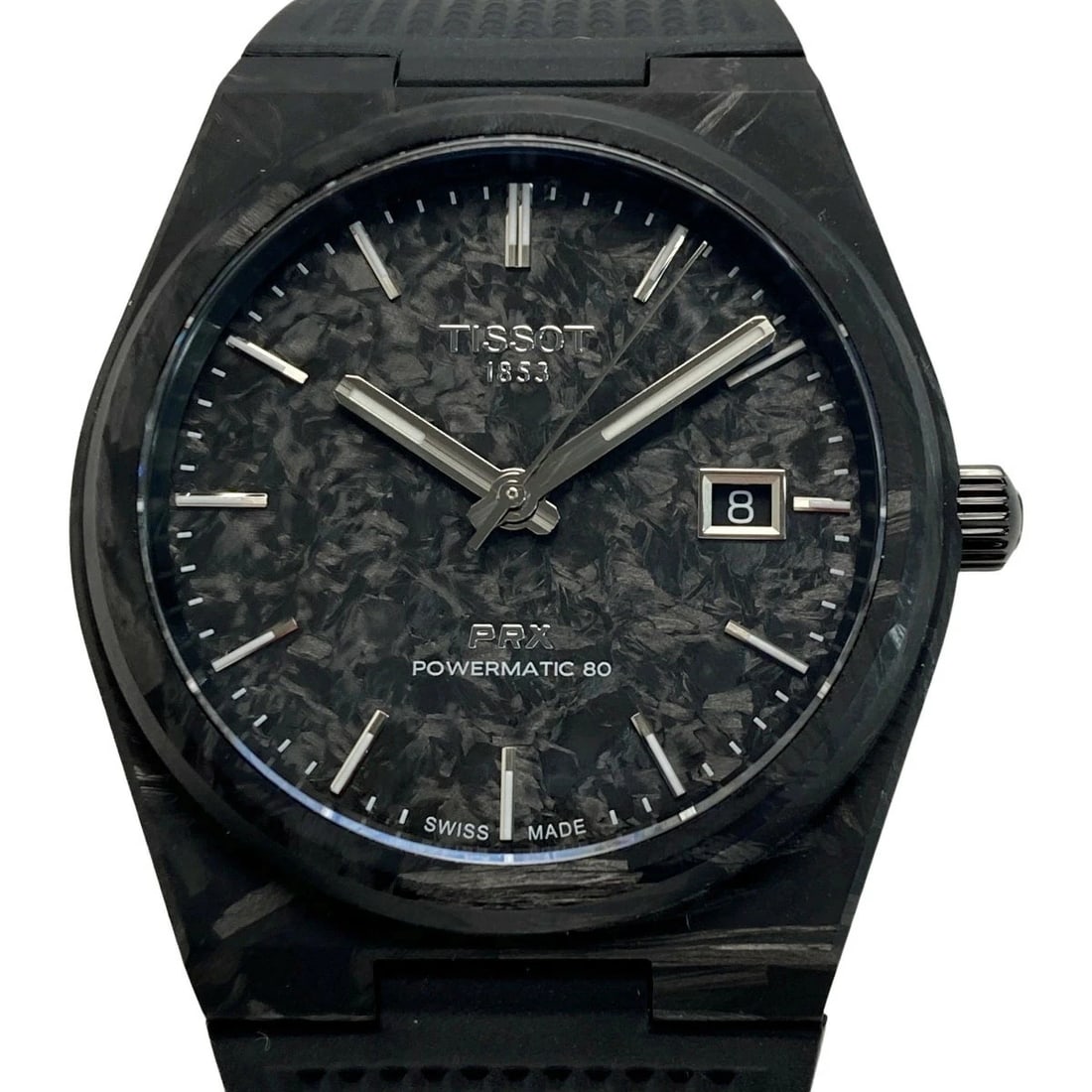 TISSOT WATCH PRX POWERMATIC BLACK AUTOMATIC DATE WATCH: Tissot Watch Prx Powermatic Black Automatic Date Watch Brand: TISSOT Type/Style: Wristwatch Material: Carbon/Stainless Steel Color: BLACK Size: Case size: 40mm Wrist size: 21.5cm Accessories: None