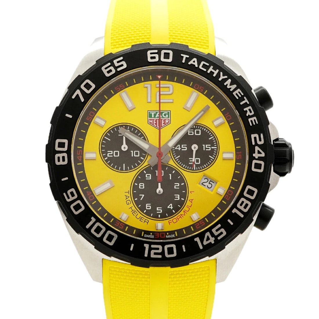 TAG HEUER WATCH CHRONOGRAPH QUARTZ DATE YELLOW DIAL WATCH: Tag Heuer Watch Chronograph Quartz Date Yellow Dial Watch Brand: TAG HEUER Type/Style: Wristwatch Material: SS Color: YELLOW DIAL Size: Case size: 43mm Wrist size: Approx. 21cm Accessories: None <