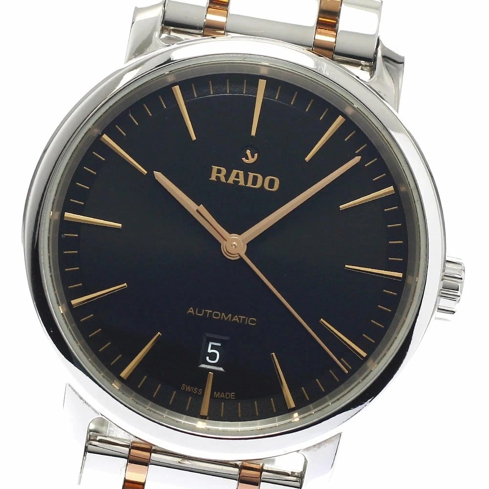 RADO DIA MASTER WATCH STAINLE WATCH: Rado Dia Master Watch Stainle Watch Brand: RADO Type/Style: Wristwatch Material: Stainless steel, Rose Gold PVD, Diamond Color: BLACK Size: Case size: 41mm Wrist size: 18cm Accessories: None <