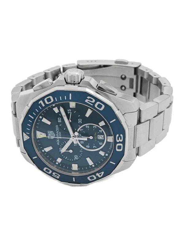 TAG HEUER WATCH AQUARACER CHRONOGRAPH WATCH: Tag Heuer Watch Aquaracer Chronograph Watch Brand: TAG HEUER Type/Style: Wristwatch Material: SS Color: BLUE DIAL Size: Case size: 44mm Wrist size: 18cm Accessories: None Accessories Notic