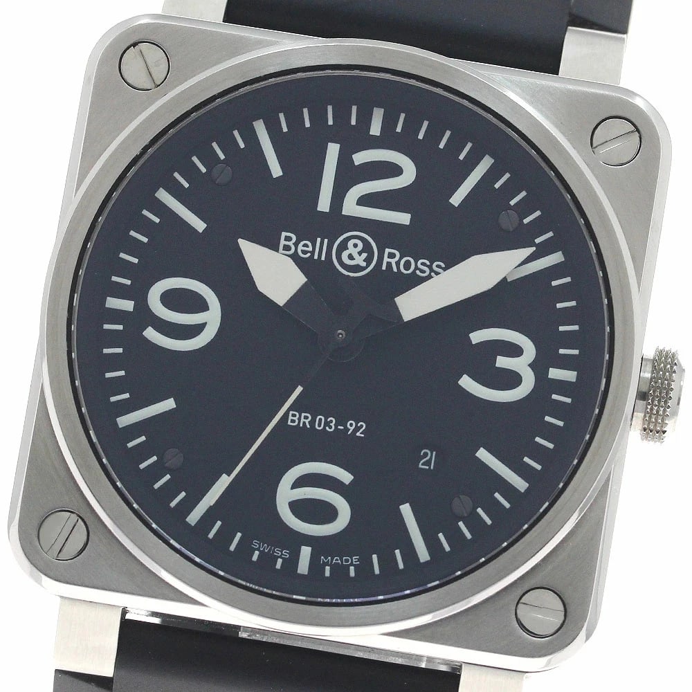 BELL&ROWATCH AVIATION DATE AUTOMATIC WATCH: Bell&Rowatch Aviation Date Automatic Watch Brand: BELL&ROSS Type/Style: Wristwatch Material: SS/Rubber Color: BLACK DIAL Size: Case size: 42mm Wrist size: Approx. 20cm Accessories: None Ac