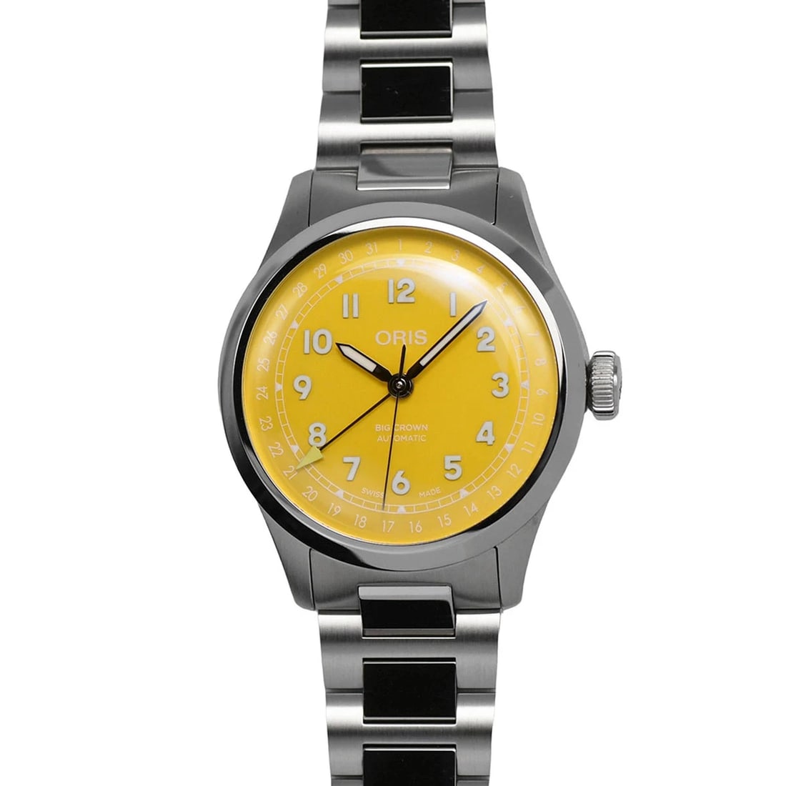 ORIS WATCH BIG CROWN POINTER DATE AUTOMATIC YELLOW DIAL WATCH: Oris Watch Big Crown Pointer Date Automatic Yellow Dial Watch Brand: ORIS Type/Style: Wristwatch Material: SS Color: YELLOW DIAL Size: Case size: 40mm Wrist size: Approx. 19cm Accessories: None