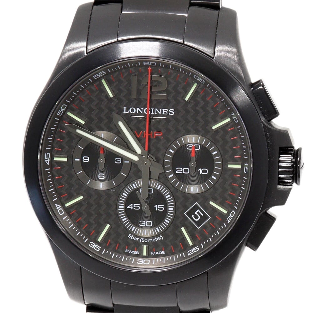 LONGINES WATCH CONQUEST BLACK CARBON WATCH: Longines Watch Conquest Black Carbon Watch Brand: LONGINES Type/Style: Wristwatch Material: none Color: none Size: Wrist size 20CM Accessories: None Accessories Notice: When purchasing pre-owned