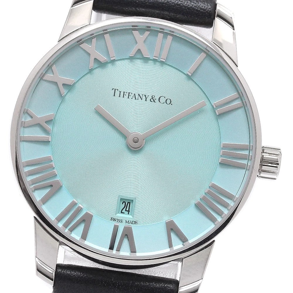 TIFFANY&CO. WATCH ATLAS DATE QUARTZ BLUE STAINLESTEEL WATCH: Tiffany&Co. Watch Atlas Date Quartz Blue Stainlesteel Watch Brand: TIFFANY&CO. Type/Style: Wristwatch Material: SS Color: BLUE Size: Case size: 29mm Wrist size: Approx. 17cm Accessories: None