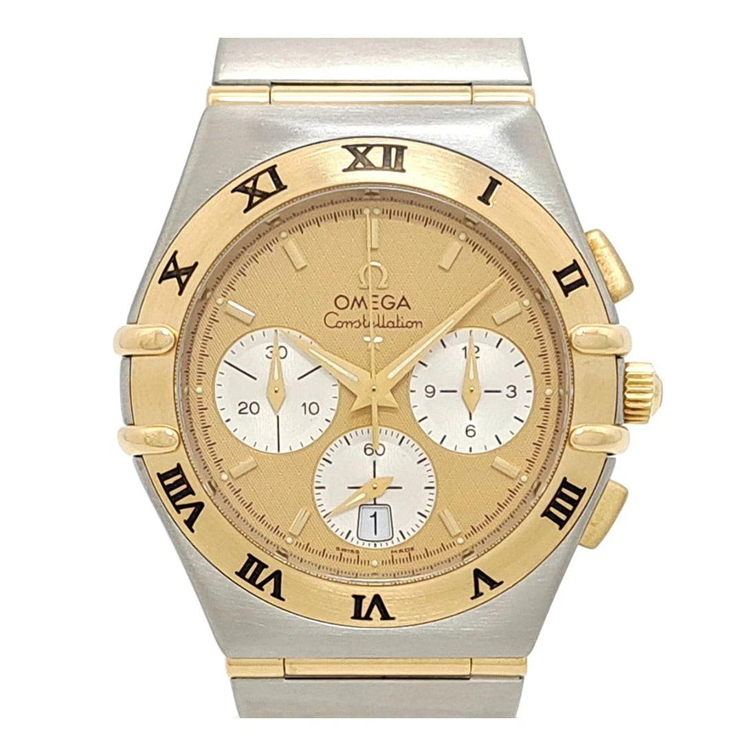 OMEGA CONSTELLATION CHRONOGRAPH WATCH: Omega Constellation Chronograph Watch Brand: OMEGA Type/Style: Wristwatch Material: Stainless steel, 18K Yellow Gold Color: None Size: Case size: 37mm Wrist size: 18cm Accessories: None Accessories
