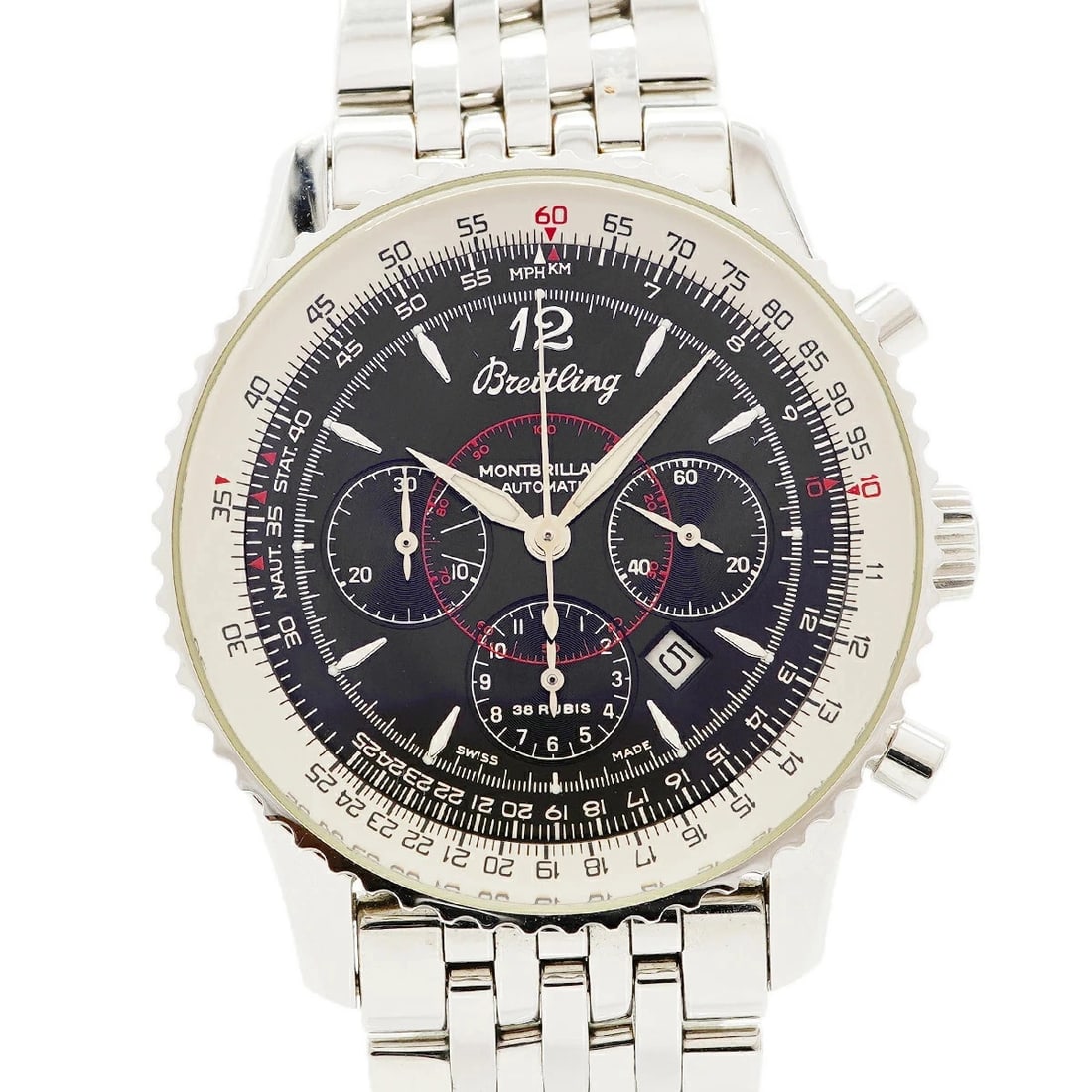 BREITLING MONTBRILLANT WATCH CHRONOGRAPH BLACK DIAL WATCH: Breitling Montbrillant Watch Chronograph Black Dial Watch Brand: BREITLING Type/Style: Wristwatch Material: Stainless steel Color: BLACK DIAL Size: Case size: 38.0mm Wrist size: 18.5cm Accessories: