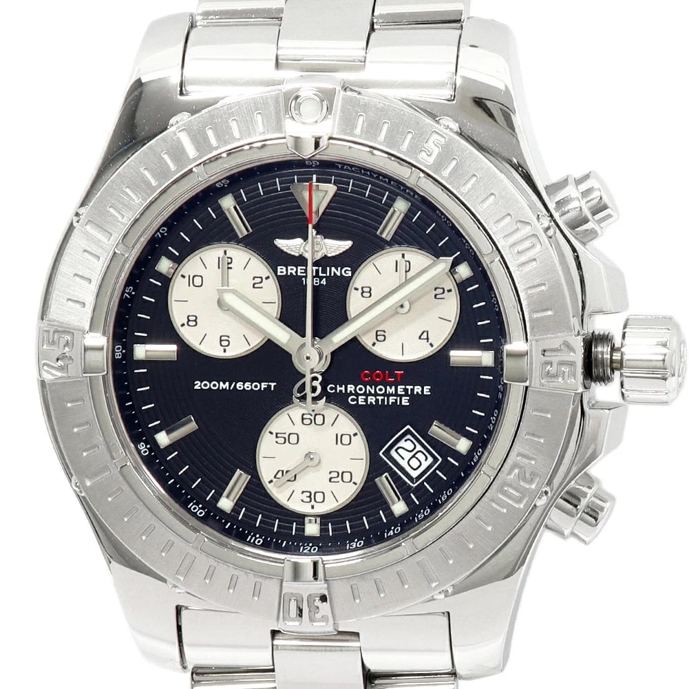 BREITLING WATCH COLT CHRONO QUARTZ CHRONOGRAPH WATCH: Breitling Watch Colt Chrono Quartz Chronograph Watch Brand: BREITLING Type/Style: Wristwatch Material: SS Color: None Size: Case size: 43mm Wrist size: 19.5cm Accessories: None Accessories