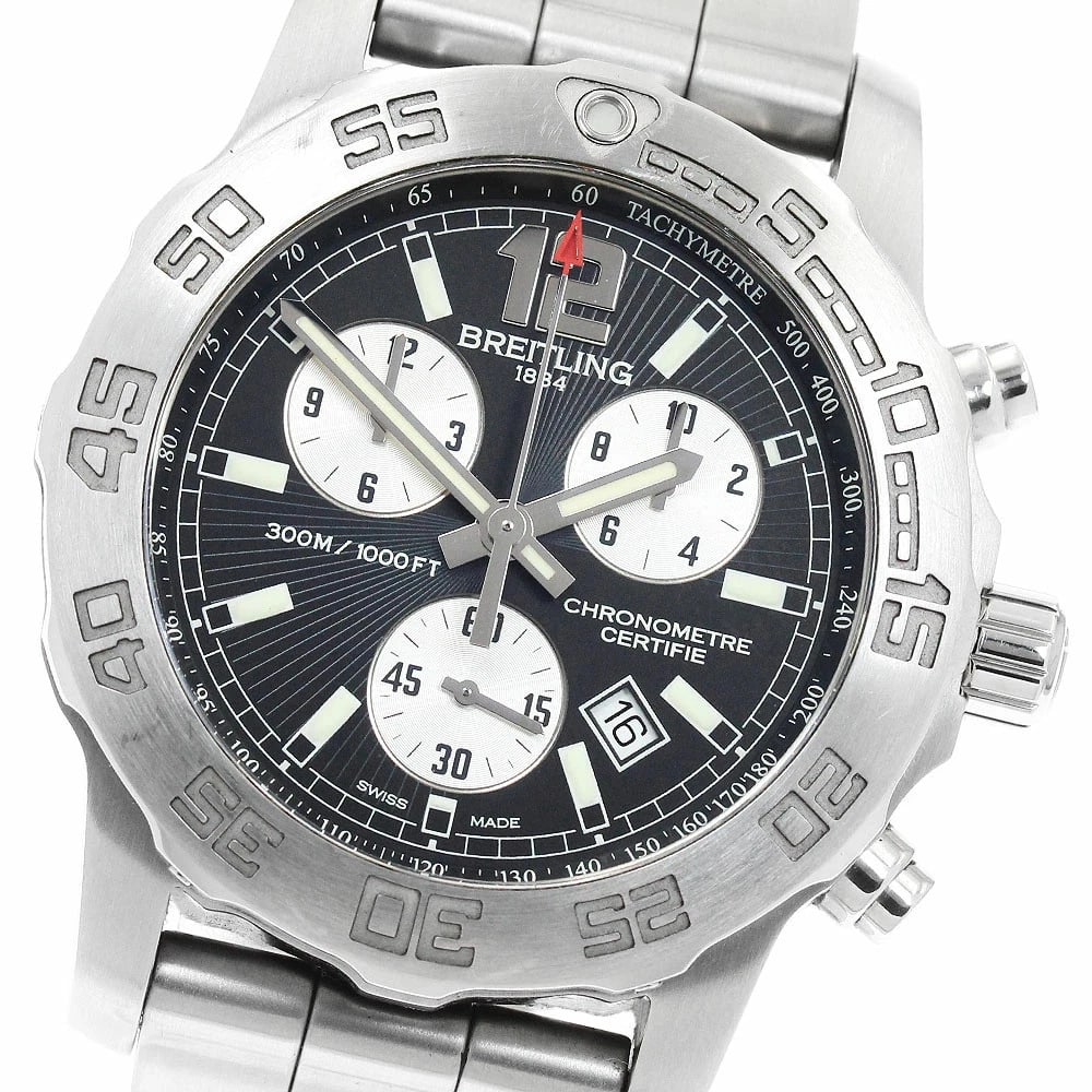 BREITLING WATCH COLT CHRONOGRAPH QUARTZ DATE WATCH: Breitling Watch Colt Chronograph Quartz Date Watch Brand: BREITLING Type/Style: Wristwatch Material: SS Color: BLACK/SILVER DIAL Size: Case size: 42mm Wrist size: Approx. 20cm Accessories: None