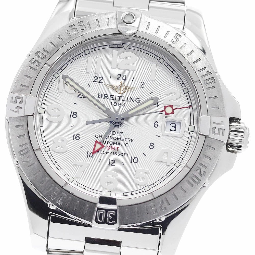 BREITLING WATCH COLT GMT AUTOMATIC DATE SILVER DIAL WATCH: Breitling Watch Colt Gmt Automatic Date Silver Dial Watch Brand: BREITLING Type/Style: Wristwatch Material: SS Color: SILVER DIAL Size: Case size: 40mm Wrist size: Approx. 17cm Accessories: None