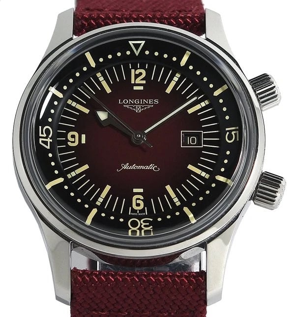 LONGINES WATCH LEGEND DIVER AUTOMATIC WATCH: Longines Watch Legend Diver Automatic Watch Brand: LONGINES Type/Style: Wristwatch Material: SS Color: RED DIAL Size: Case size: 36mm Accessories: None Accessories Notice: When purchasing pre-owned